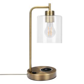 Bourget 16" Antique Brass Table Lamp with Wireless Charging