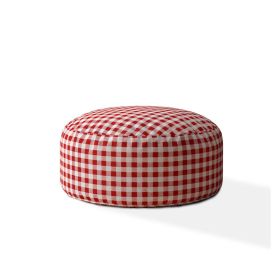 Indoor PLAIDO Bright Red Round Zipper Pouf - Stuffed - Extra Beads Included! - 24in dia x 20in tall