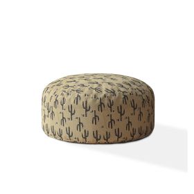 Indoor SAGUARO Blue/Taupe/Camel Tan Round Zipper Pouf - Cover Only - 24in dia x 20in tall