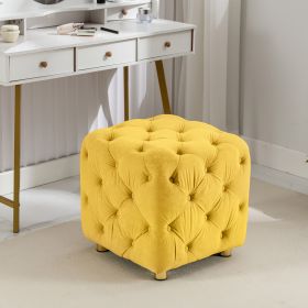 Yellow Modern Velvet Upholstered Ottoman, Exquisite Small End Table, Soft Foot Stool,Dressing Makeup Chair, Comfortable Seat for Living Room, Bedroom