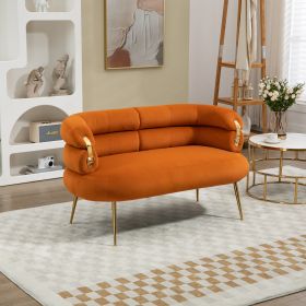 COOLMORE Small Loveseat Sofa, Upholstered Mini Couch with Curved Backrest with Stylish Golden Decor