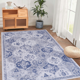 Blue Area Rug 5x8, Washable Rug, Low-Pile, Non-Slip, Non-Shedding, Foldable, Kid & Pet Friendly - Area Rugs for living room, bedroom, kitchen