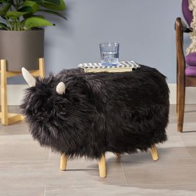 Adorable Upholstered Black Yak Ottoman, Cute Wood Foot Stool Shoes Changing Seat with Cushioned for Adult Living Room, Bedroom, Nursery Gameroom