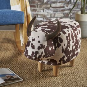 Brown and White Velvet Cow-Shaped Ottoman, Cute Wood Foot Stool Shoes Changing Seat with Cushioned for Adult Living Room, Bedroom, Nursery Gameroom