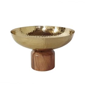 Roe 10 Inch Medium Acacia Wood Table Bowl, Steel, Decorative, Gold, Brown