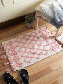 Pink Tassel Bath Mat Hand Tufted Cotton Bath Rug For new year gift