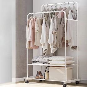 Clothing Rack with Wheels Double Rails Clothes Rack Rolling Rack for Indoor Bedroom Clothes Rack Max LoadShelf on Wheels(White)