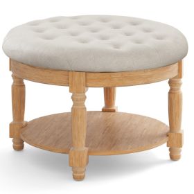 29 Inch Large Round Ottoman Coffee Table 2-Tier Upholstered Tufted Footrest Ottoman with Flip-up Top