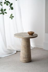 22x22x25.5" Cream Cement Round Side Table with Pedestal Base