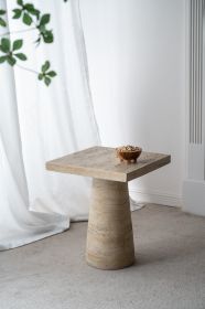 20x20x24" Cream Cement Square Side Table with Pedestal Base