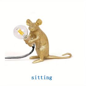 Creative Nordic Resin Mouse Table Lamp Desk LED Night Lights Small Mini Rat Desk Lamps (Color: Gold, type: US-sitting)