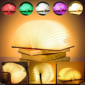 Wooden Book Light; Novelty Folding Book Lamp; 5 Colors Folding Night Light; Portable Desk Light USB Rechargeable Wooden Table Lamp Magnetic Design Cre (Color: COLORFUL, size: Red Walnut-16.5*12.5*2.5cm)