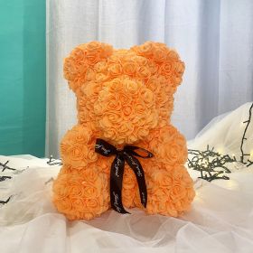 Gifts for Women - Rose Bear - Rose Flower Bear Hand Made Rose Teddy Bear - Gift for Valentines Day;  Mothers Day;  Wedding and Anniversary & Bridal Sh (Color: Orange)