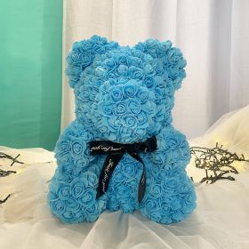 Gifts for Women - Rose Bear - Rose Flower Bear Hand Made Rose Teddy Bear - Gift for Valentines Day;  Mothers Day;  Wedding and Anniversary & Bridal Sh (Color: Blue)