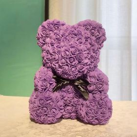 Gifts for Women - Rose Bear - Rose Flower Bear Hand Made Rose Teddy Bear - Gift for Valentines Day;  Mothers Day;  Wedding and Anniversary & Bridal Sh (Color: Purple)