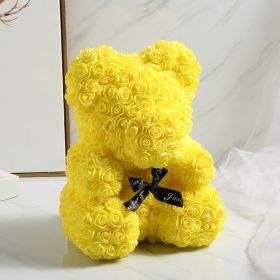 Gifts for Women - Rose Bear - Rose Flower Bear Hand Made Rose Teddy Bear - Gift for Valentines Day;  Mothers Day;  Wedding and Anniversary & Bridal Sh (Color: Yellow)