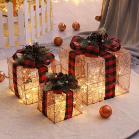 Hristmas Decoration Light Gift Box Three Sets Of Window Yard Layout Props (Style: gold)