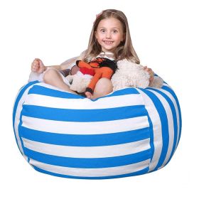 Stuffed Animal Storage Bean Bag Chair Cover for Kids|Stuffable Zipper Beanbag (Color: Blue, size: 22 inches)