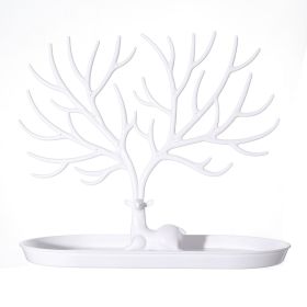 Jewelry Display Stand Tray Tree Storage Racks Earrings Necklaces Rings Jewelry Boxes Case Desktop Organizer Holder Make Up Decor (Color: White)