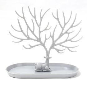 Jewelry Display Stand Tray Tree Storage Racks Earrings Necklaces Rings Jewelry Boxes Case Desktop Organizer Holder Make Up Decor (Color: Grey)