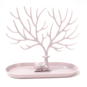 Jewelry Display Stand Tray Tree Storage Racks Earrings Necklaces Rings Jewelry Boxes Case Desktop Organizer Holder Make Up Decor (Color: Pink)