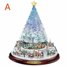 Christmas Tree Rotating Sculpture Train Decorations Paste Window Paste Stickers Christmas Decoration (Color: as pic A)