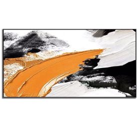 Home Decoration Hanging Painting Hand-painted Oil Painting Abstract Knife Painting Yellow Blocky Outline Picture Canvas Painting (size: 75x150cm)