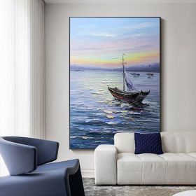 100% Handmade Sea Waves Canvas Painting Modern Ocean Seascape Artwork Pictures Thick Oil Wall Art Decoration For Office (size: 60x90cm)