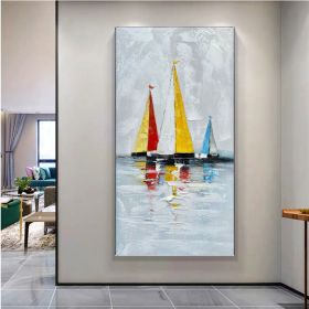 Abstract Wall Decor Palette Knife Oil Painting Seascape Picture Unframed Acrylic Canvas Wall Art Handmade Decorative Item (size: 60x120cm)