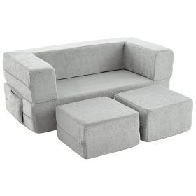 Kids Couch Modular Loveseat Children Furniture for Playroom (Color: Grey)