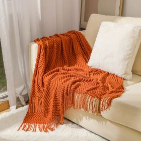 3D Knitted Blanket With Tassel Solid Color Sofa Blanket Cover Nordic Home Decor Throw Blanket For Bed Portable Breathable Shawl (Color: caramel, size: 127x152cm)