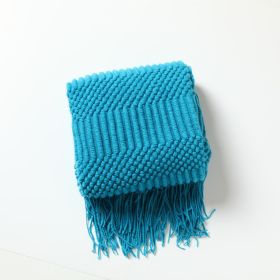 3D Knitted Blanket With Tassel Solid Color Sofa Blanket Cover Nordic Home Decor Throw Blanket For Bed Portable Breathable Shawl (Color: Blue D, size: 127x152cm)