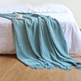 3D Knitted Blanket With Tassel Solid Color Sofa Blanket Cover Nordic Home Decor Throw Blanket For Bed Portable Breathable Shawl (Color: Blue C, size: 130x200cm)