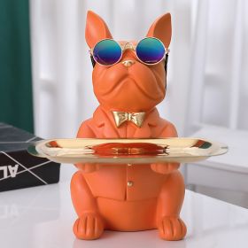 French Bulldog Sculpture Dog Statue Jewelry Storage Table Decoration Home Decor Coin Piggy Bank Storage Tray Home Art Statue (Color: Orange)