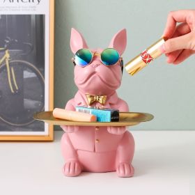 French Bulldog Sculpture Dog Statue Jewelry Storage Table Decoration Home Decor Coin Piggy Bank Storage Tray Home Art Statue (Color: Pink)