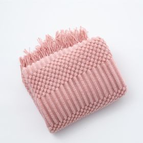 3D Knitted Blanket With Tassel Solid Color Sofa Blanket Cover Nordic Home Decor Throw Blanket For Bed Portable Breathable Shawl (Color: Pink, size: 127x152cm)