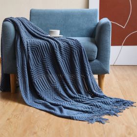 3D Knitted Blanket With Tassel Solid Color Sofa Blanket Cover Nordic Home Decor Throw Blanket For Bed Portable Breathable Shawl (Color: Blue A, size: 130x200cm)