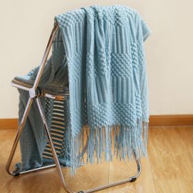 3D Knitted Blanket With Tassel Solid Color Sofa Blanket Cover Nordic Home Decor Throw Blanket For Bed Portable Breathable Shawl (Color: Blue B, size: 127x152cm)