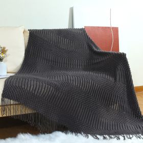 3D Knitted Blanket With Tassel Solid Color Sofa Blanket Cover Nordic Home Decor Throw Blanket For Bed Portable Breathable Shawl (Color: Black, size: 127x152cm)