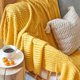 3D Knitted Blanket With Tassel Solid Color Sofa Blanket Cover Nordic Home Decor Throw Blanket For Bed Portable Breathable Shawl (Color: Yellow, size: 127x152cm)