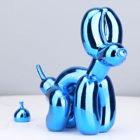 Animals Figurine Resin Cute Squat Poop Balloon Dog Shape Statue Art Sculpture Figurine Craftwork Tabletop Home Decor Accessories (Color: Electroplating blue, size: S)