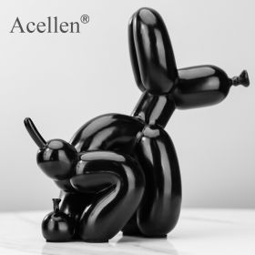 Animals Figurine Resin Cute Squat Poop Balloon Dog Shape Statue Art Sculpture Figurine Craftwork Tabletop Home Decor Accessories (Color: Black-22cm, size: S)