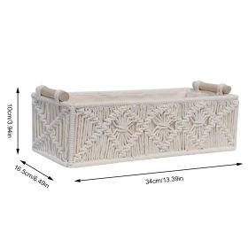 Woven Cotton Rope Storage Basket Multifunctional White Tissue Store Box Vintage Boho Decoration For Kitchen Living Room Bathroom (Color: L)