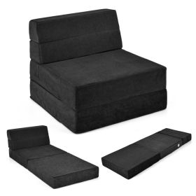 Tri-fold Folding Sleeper Sofa Bed for Living Room Bedroom (Color: Black)